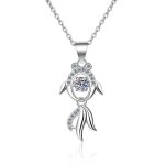 AZ203-X Platinum PT950 18K White Gold 0.3ct Moissanite Fish Necklace Pendant for Women Anniversary Gift Idea Jewelry