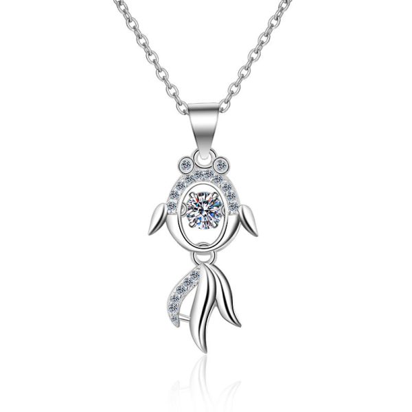AZ203-X Platinum PT950 18K White Gold 0.3ct Moissanite Fish Necklace Pendant for Women Anniversary Gift Idea Jewelry