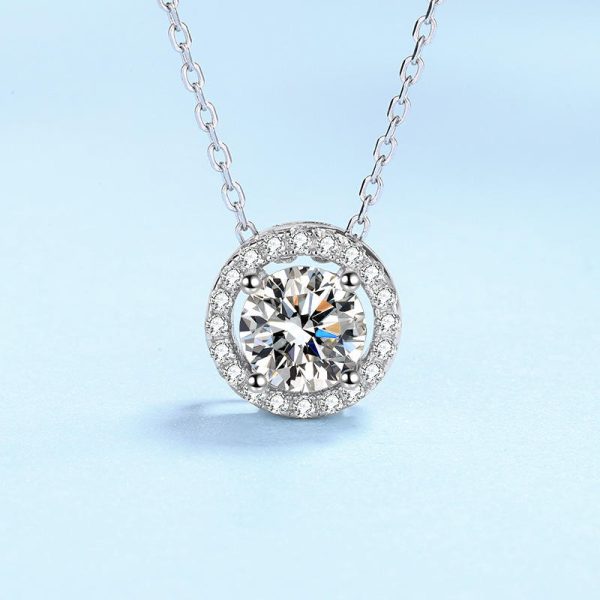 AZ211-X Certified Moissanite Necklace for Women 0.5-2CT VVS Brilliant Moissanite Diamond Halo Pendent Necklaces Anniversary Gift - Image 5