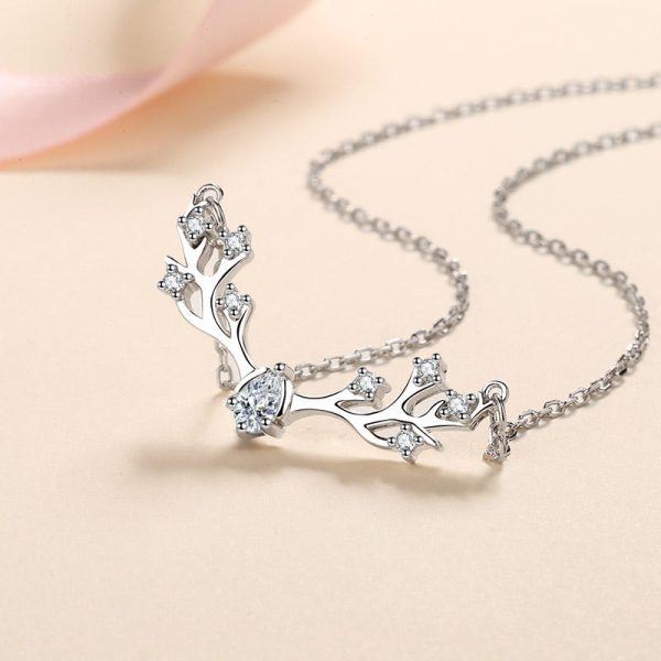 AZ323-X MoisaLuxe Official Store GRA Moissanite Plata Sterling 925 Silver Pendant Necklace Deer Antlers Clavicle Chain Jewelry Gift - Image 4
