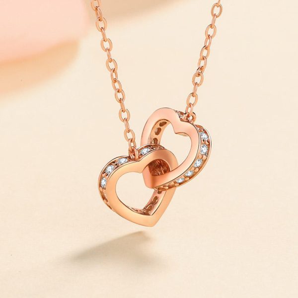 AZ365-X Sterling Silver Double Ring Love Necklace for Women Light Luxury Niche South Korea Clavicle Chain Diamond Pendant Gift to Girlfr - Image 4