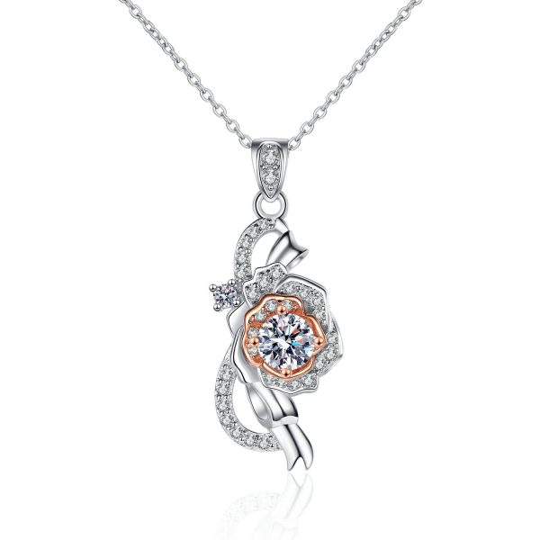 AZ372-X Birthday Gift 18K White Gold Necklaces for Women 0.5ct Moissanite Diamond Rose Flower Pendant Girlfriend Engagement Fine Jewelry
