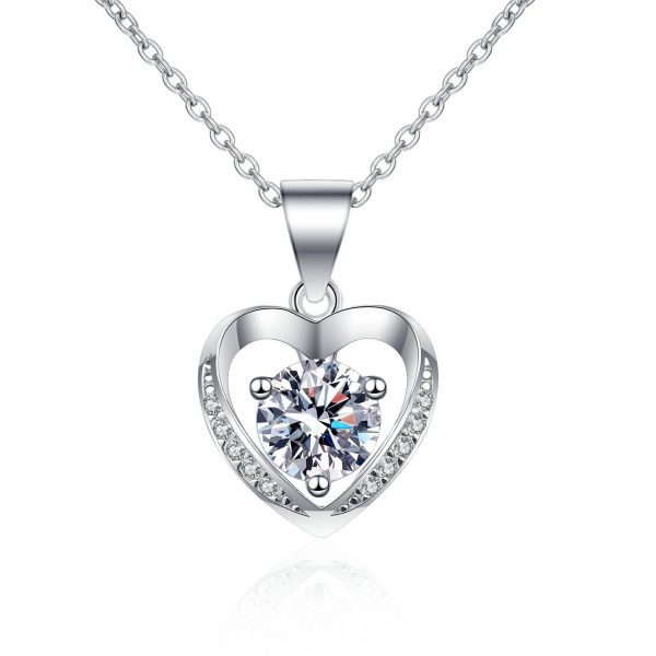 AZ385-X Certified GRA Moissanite Heart Necklace 1.0ct Women Gemstone S925 Silver Pendant Wedding Valentine's Day Gift Wholesale
