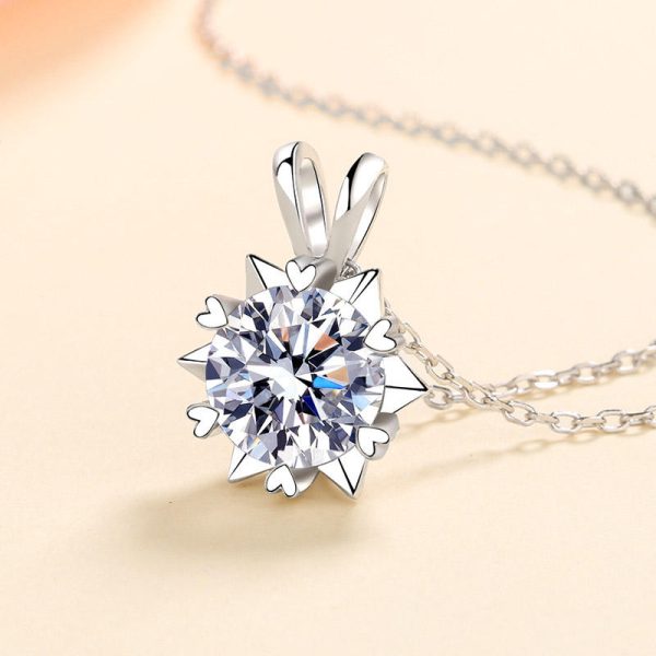 AZ388-X 925 Sterling Silver 1 Carat Moissanite Romantic Snowflake Pendant Necklace Clavicle Chain Women Girls Birthday Anniversary - Image 4