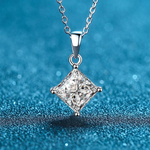 AZ408-X Classic S925 Sterling Silver Simple Square Moissanite Diamond Necklace 1-2CT D-Color Wedding Daily fine Jewelry for Women - Image 5