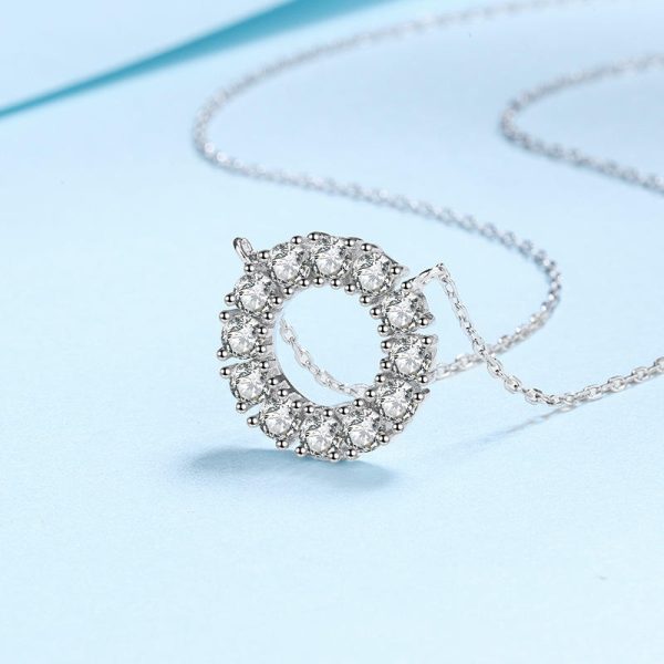 AZ437-X  full moissanite round pendant necklace original 925 sterling sliver chain plated 18K white gold fine necklace for women - Image 4