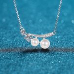 AZ495-X 18K White Gold Platinum Pt950 Necklace for Women Moissanite Premium Freshwater Pearls Collarbone Chain Wedding Fine Jewelry - Image 5