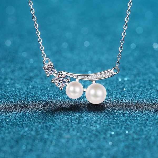 AZ495-X 18K White Gold Platinum Pt950 Necklace for Women Moissanite Premium Freshwater Pearls Collarbone Chain Wedding Fine Jewelry - Image 5