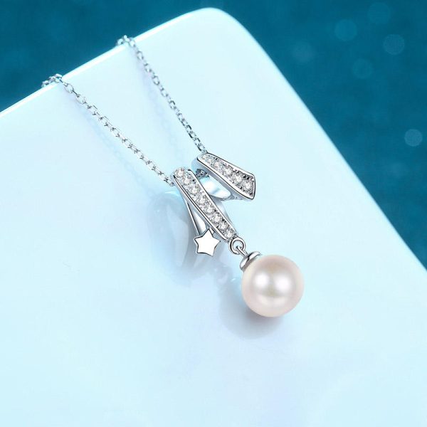 AZ507-X S925 Sterling Silver Clavicle Chain for Women Cross Design 8mm Flawless Pearl Moissaniter Women - Image 5