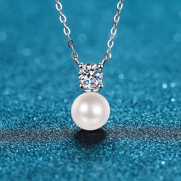 AZ509-X Classic White Gold 18K Luxury 0.5 Carat Real Moissanite Diamond Necklace for Women Wedding 8mm Pearl Pendant Natural Freshwater - Image 5