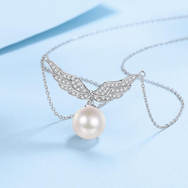 AZ520-X Cupid Heart Necklace Women's Light Luxury Romantic Angel Wings Collar Chain Moissanite Pearl Pendant female Engagement Gift - Image 4