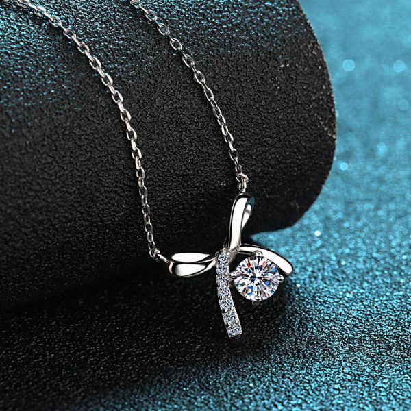 AZ057-X Store Moissanite Plata Sterling 925 Silver Four-clawed Bow Moissanite Pendant Necklace For Women Jewelry Gift - Image 4