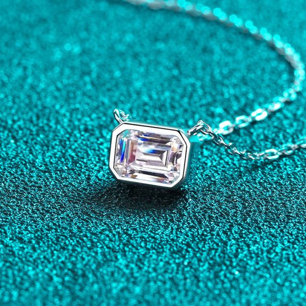 AZ696-X Fashion Trend Luxury Fine Simple Classic 1ct Moissanite Rectangle Necklace For Women 925 Silver Party Charm Jewelry - Image 5