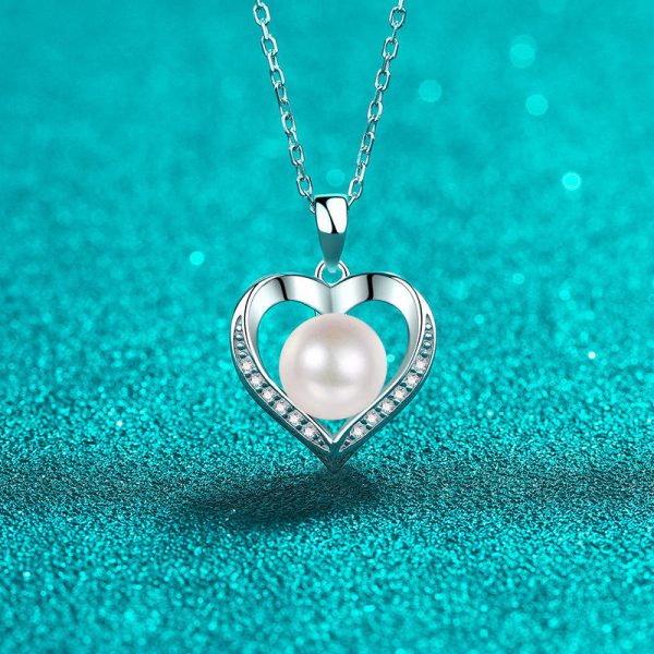AZ767-X S925 Sterling Silver Natural 9mm Pearl Necklace Set with Moissanite Collar Chain Women - Image 5