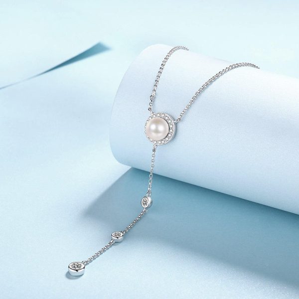 AZ793-X Full Moissanite Pendant Necklace for Women 925 Sterling Silver 8mm Natural Freshwater Pearl Long Tassel Chain Y Shaped Necklaces - Image 4