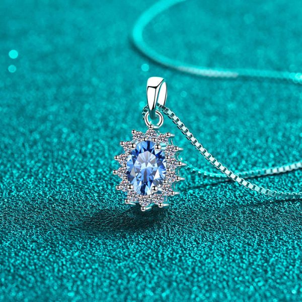 AZ818-X 18K White Gold Platinum PT950 1ct Blue Moissanite Pendant Necklace for Women Statement Drop Design Jewelry - Image 5