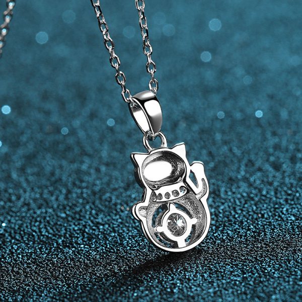 AZ085-X 18K White Gold Platinum PT950 0.3ct Moissanite Cat Pendant Necklace for Women High Polished Finish Jewelry - Image 3