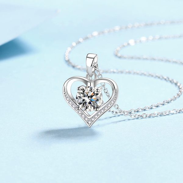 AZ868-X 18K White Gold Platinum Pt950 1 Carat Moissanite Necklace for Women Love Heart Pendant Luxury Collarbone Chain for Girlfriend - Image 4
