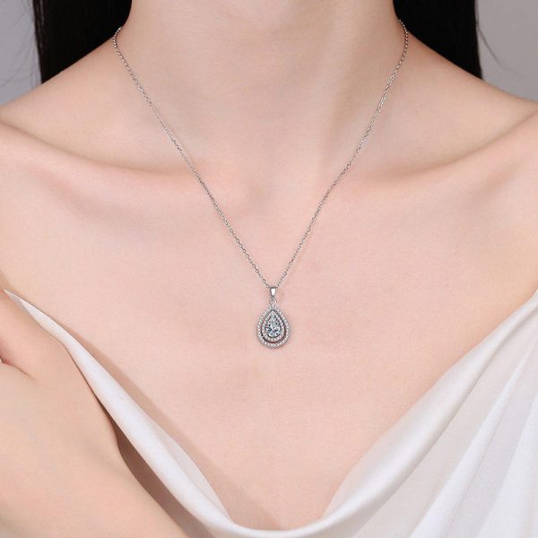 AZ869-X  1ct Pear Cut Moissanite Pendant Necklaces for Women Sterling Silver 925 with White Gold Plated Water Drop Necklace GRA - Image 2