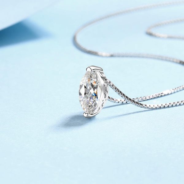 AZ878-X 1CT Marquise Cut Moissanite Necklace for Women Box Chain 5*10mm Stone S925 Sterling Silver Pendant Lab Diamond Jewelry - Image 4