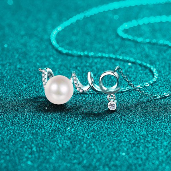 AZ882-X Luxury Cultured Freshwater Pearl Necklace for Women Anniversary Engagement 925 Silver Moissanite LOVE Pendant Jewelry Gifts - Image 4