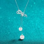 AZ885-X  Diamond Pt950 Platinum Pearl Necklace with Bow Tassel Pendant and Collar Chain for Neck and Chest - Image 5