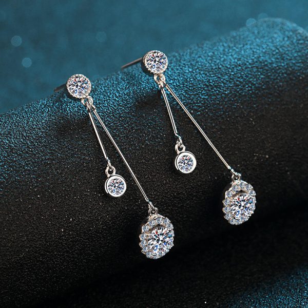 AZ098-E 1CT Moissanite Long Drop Earrings For Women 925 Sterling Silver Brilliant Lab Diamond Brides Bridesmaid Dangling Earrings - Image 5