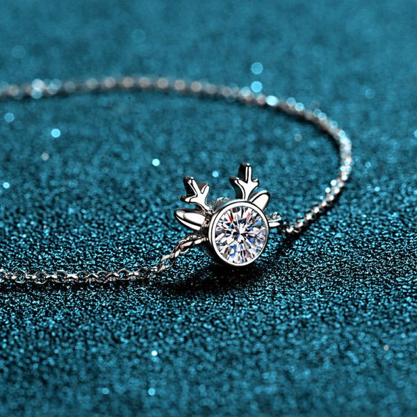 AZ049-S  Sterling Silver S925 Hypoallergenic 0.5ct Moissanite Deer Head Women's Versatile Bracelet Personalized Simple Versatile Antlers - Image 3
