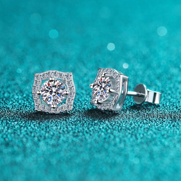 AZ185-E JECIRCON Women Earrings Original 925 Sterling Silver Stud Earrings Korean Style Classic Square Bag 1ct  Moissanite Ear Jewelry - Image 5