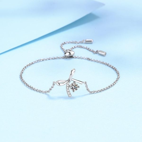 AZ090-S Fashion Fine Luxury Classic 0.3ct Moissanite Letter Bowknot Dangle Bracelet For Women 925 Silver Party Jewelry Gift - Image 4
