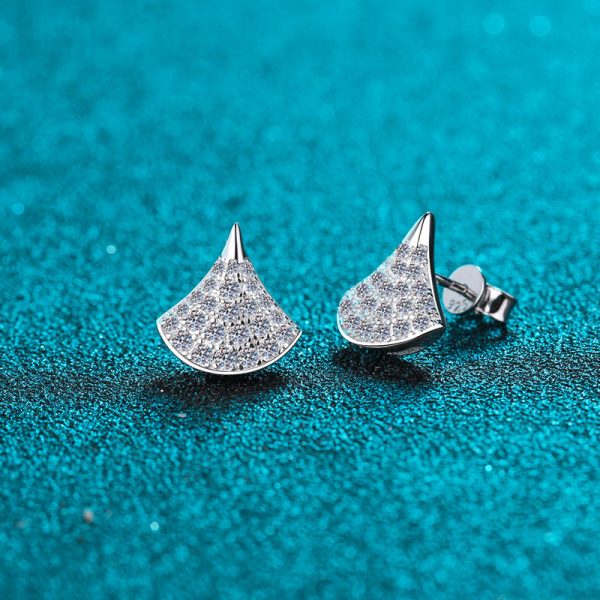 AZ234-E Elegant Fan-Shaped Stud Earrings with Moissanite Decor, Jewelry, Ideal Choice for Gifts 925 sterling silver earrings for women - Image 5