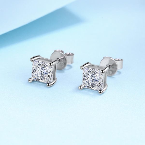 AZ239-E GRA Certified Moissanite Diamond Unusual Square Halo Stud Earrings for Women PT950 Platinum Classic Princess Trendy Fine Jewelry - Image 4