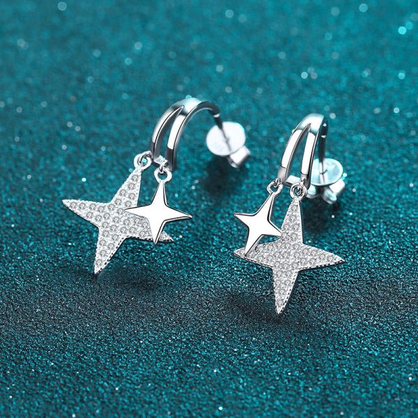 AZ426-E PT950 Platinum Drop Earrings Fine Jewelry Stars Style for Girl Total 0.44ct Moissanite Diamond GRA Certified for Women Ins - Image 4