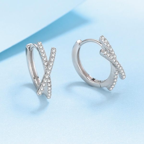 AZ431-E Total 0.28CT Real Moissanite Stud Earrings for Women Cross Wedding Sparkling 925 Silver Simulated Diamond Hoop Earring - Image 5