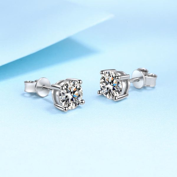 AZ043-E Real Moissanite Stud Earrings 14K White Gold Plated Sterling Silver 4 Prong Diamond Earring for Women Men Ear Stud 1ct 2ct 4ct - Image 4