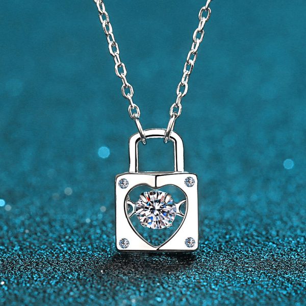 AZ118-X S925 Sterling Silver Moissanite Necklace, Women's Lock, Dynamic Pendant, Collarbone Chain, Jewelry Accessories - Image 5