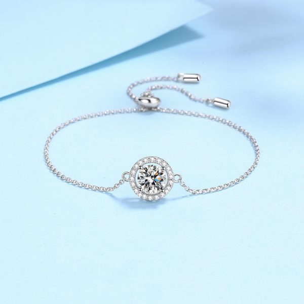 AZ209-S  1 Carat Real Moissanite Bracelet Star Moon Brilliant Charm Bangle 925 Solid Silver Hand Chain Jewelry Pass Diamond Tester - Image 5