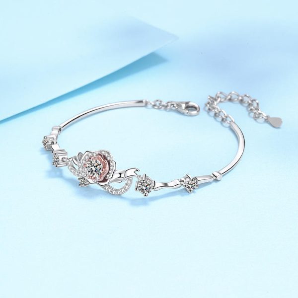 AZ372-S Fashion Fine Luxury Classic Moissanite Rose Flower Bracelets For Women s925 Sterling Silver Party Wedding Jewelry - Image 4