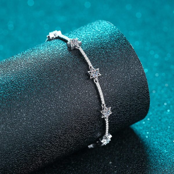 AZ430-S Moissanite Diamond Bracelet Platinum Plating Sterling Silver Ten Stars Charms Bracelet Promise Gift For Women Girls Fine Jewelry - Image 4