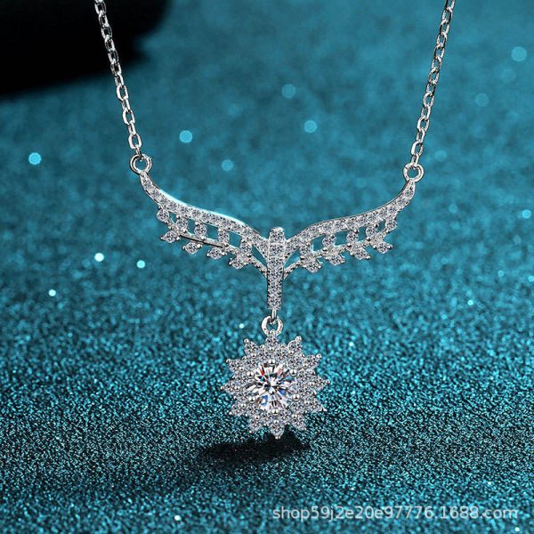 AZ032-X Fashion luxury 0.5 CT Classic Moissanite Angle Wing Sunflower Necklace Women s925 Sterling Silver Party Jewelry - Image 5