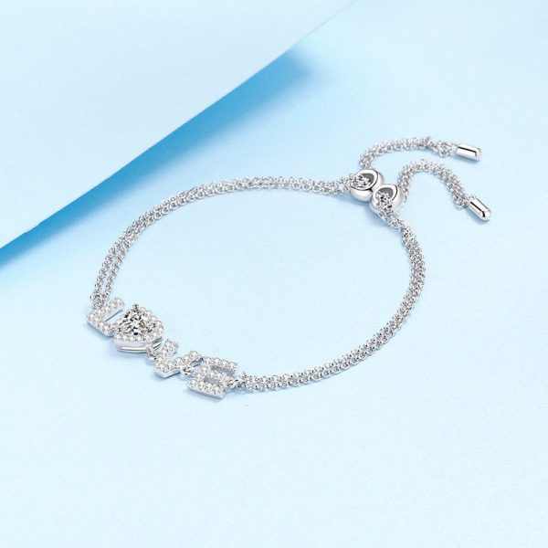 AZ631-S Fashion Luxury Classic 1 Ct Moissanite Double Chain Letter Love Heart Bracelet For Women s925 Silver Party Jewelry - Image 4