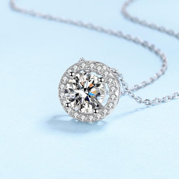 AZ211-X Certified Moissanite Necklace for Women 0.5-2CT VVS Brilliant Moissanite Diamond Halo Pendent Necklaces Anniversary Gift - Image 4