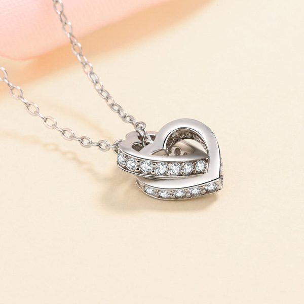 AZ365-X Sterling Silver Double Ring Love Necklace for Women Light Luxury Niche South Korea Clavicle Chain Diamond Pendant Gift to Girlfr - Image 3