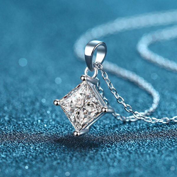 AZ408-X Classic S925 Sterling Silver Simple Square Moissanite Diamond Necklace 1-2CT D-Color Wedding Daily fine Jewelry for Women - Image 4