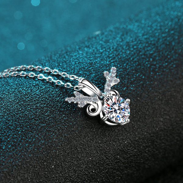 AZ071-X Fashion Luxury Simple Classic 1 CT Moissanite Diamond-set Deer Necklace For Women s925 Sterling Silver Party Jewelry - Image 3