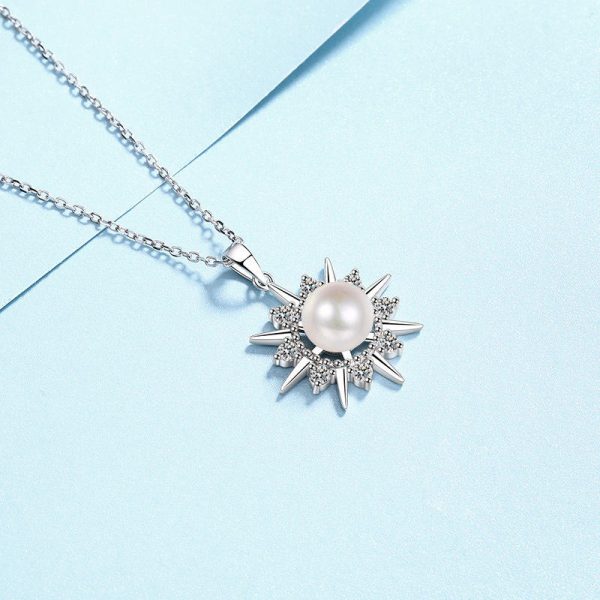 AZ792-X S925 Sterling Silver Necklace 8mm Pearl 0.3ct Moissanite Sunflower Pendant for Women - Image 3