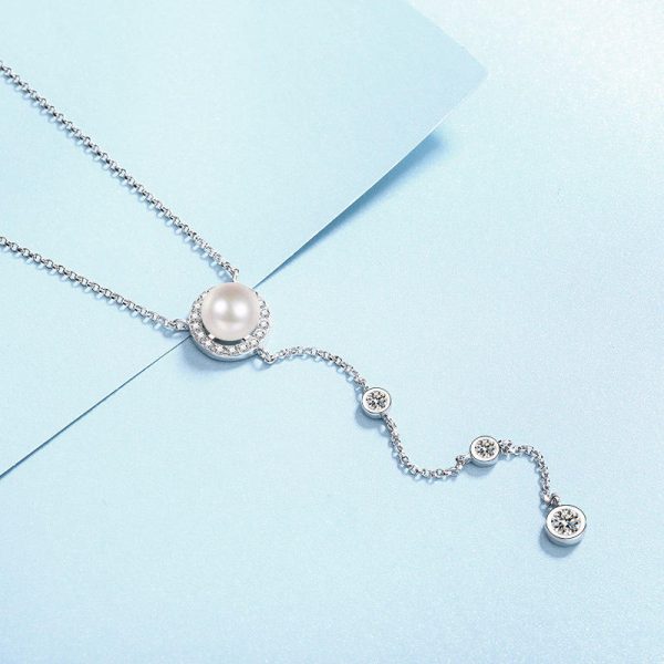 AZ793-X Full Moissanite Pendant Necklace for Women 925 Sterling Silver 8mm Natural Freshwater Pearl Long Tassel Chain Y Shaped Necklaces - Image 3