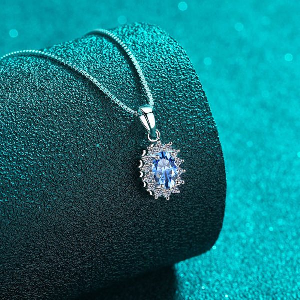 AZ818-X 18K White Gold Platinum PT950 1ct Blue Moissanite Pendant Necklace for Women Statement Drop Design Jewelry - Image 4