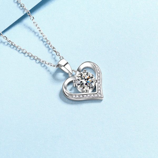 AZ868-X 18K White Gold Platinum Pt950 1 Carat Moissanite Necklace for Women Love Heart Pendant Luxury Collarbone Chain for Girlfriend - Image 3