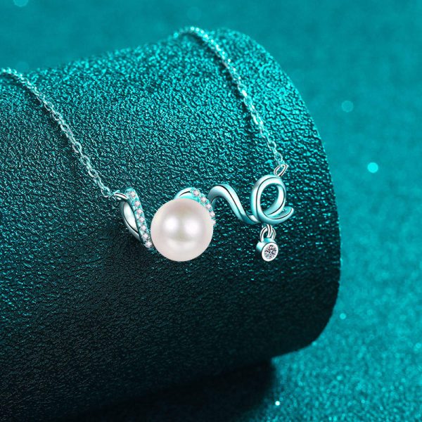 AZ882-X Luxury Cultured Freshwater Pearl Necklace for Women Anniversary Engagement 925 Silver Moissanite LOVE Pendant Jewelry Gifts - Image 3